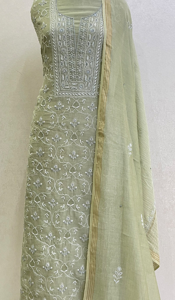 Women's Lakhnavi Handcrafted Mul Chanderi Kurta And Dupatta Set- HONC0128669