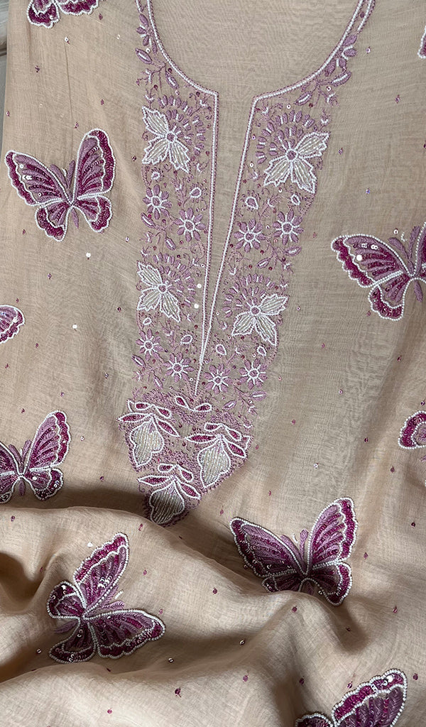 Women's Lakhnavi Handcrafted Mul Chanderi Unstitched Kurta And Dupatta Set - HONC0295615