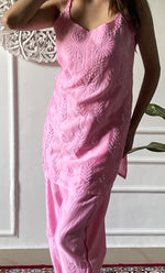 Load image into Gallery viewer, Amreena Women's Lakhnavi Handcrafted Chanderi Silk Chikankari Top And Pant Set - HONC0322958