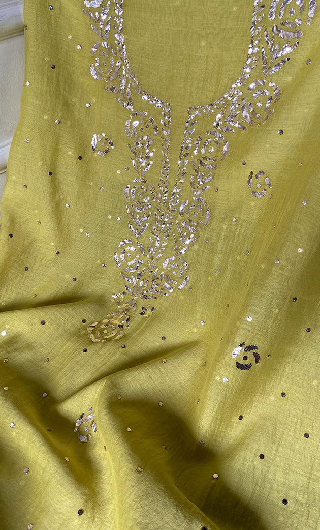 Women's Lakhnavi Handcrafted Mul Chanderi Unstitched Kurta And Dupatta Set - HONC0295673