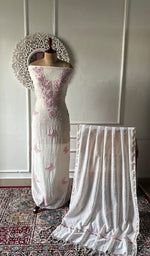 将图像加载到图库查看器中， Women's Lakhnavi Handcrafted Unstitchd Mul Chanderi Kurta And Dupatta Set - HONC0330021