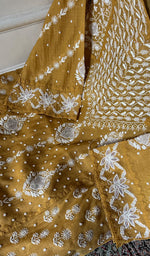 Load image into Gallery viewer, Aarushi Women's Lakhnavi Handcrafted Mul Chanderi Semi - stitched Chikankari Full Suit Material - HONC0349082