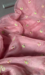 将图像加载到图库查看器中， Women&#39;s Lakhnavi Handcrafted Pure Organza Silk Chikankari Unstitched Full Suit Material - HONC0267232

