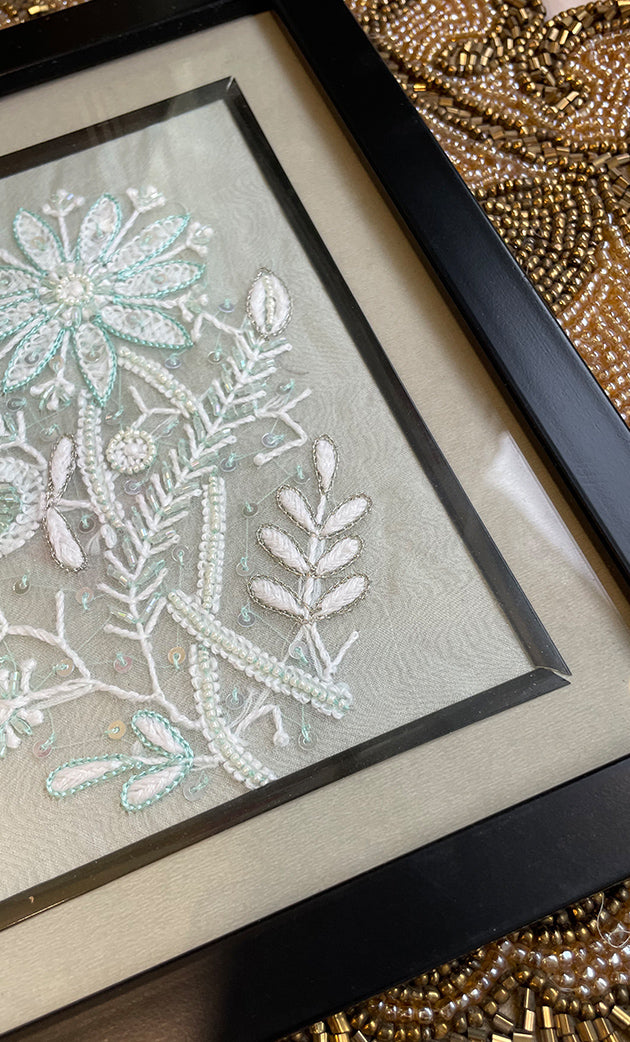 Chikankari Momento Frame – Handcrafted Embroidery (9x 7 Inch, Aqua Green ) - HONC0269437