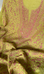 Load image into Gallery viewer, Women&#39;s Lakhnavi Handcrafted Chanderi Silk Unstitched Chikankari Kurta And Dupatta Set - HONC0294446
