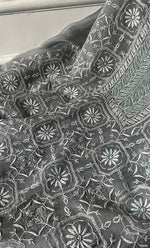 将图像加载到图库查看器中， Women's Lakhnavi Handcrafted Pure Organza Chikankari Unstitched Kurta And Dupatta Set- HONC0319972