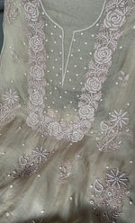 Load image into Gallery viewer, Women&#39;s Lakhnavi Handcrafted Pure Organza Chikankari Unstitched Kurta And Dupatta Set- HONC0306597
