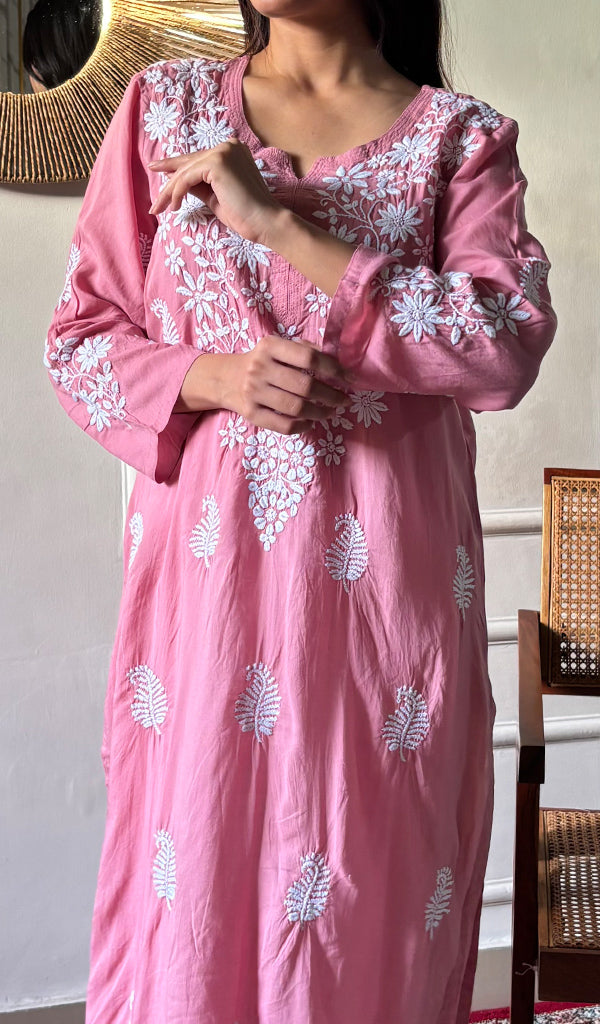 Reet Women's Lucknowi Handcrafted Modal Cotton Chikankari Kurti - HONC0211952