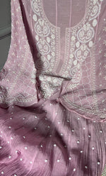 Load image into Gallery viewer, Women's Lakhnavi Handcrafted Mul Chanderi Semi - Stitched Anarkali And Dupatta Set - HONC0305938