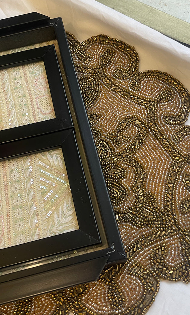 Handcrafted Chikankari Tray with Two Coasters – Wooden Frame - HONC0269375