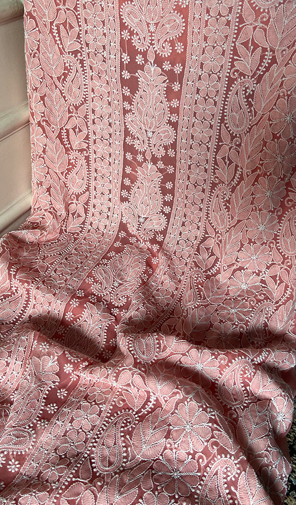 Women's Lucknowi Handcrafted Faux-Georgette Unstitched Chikankari Suit Material - HONC0348764
