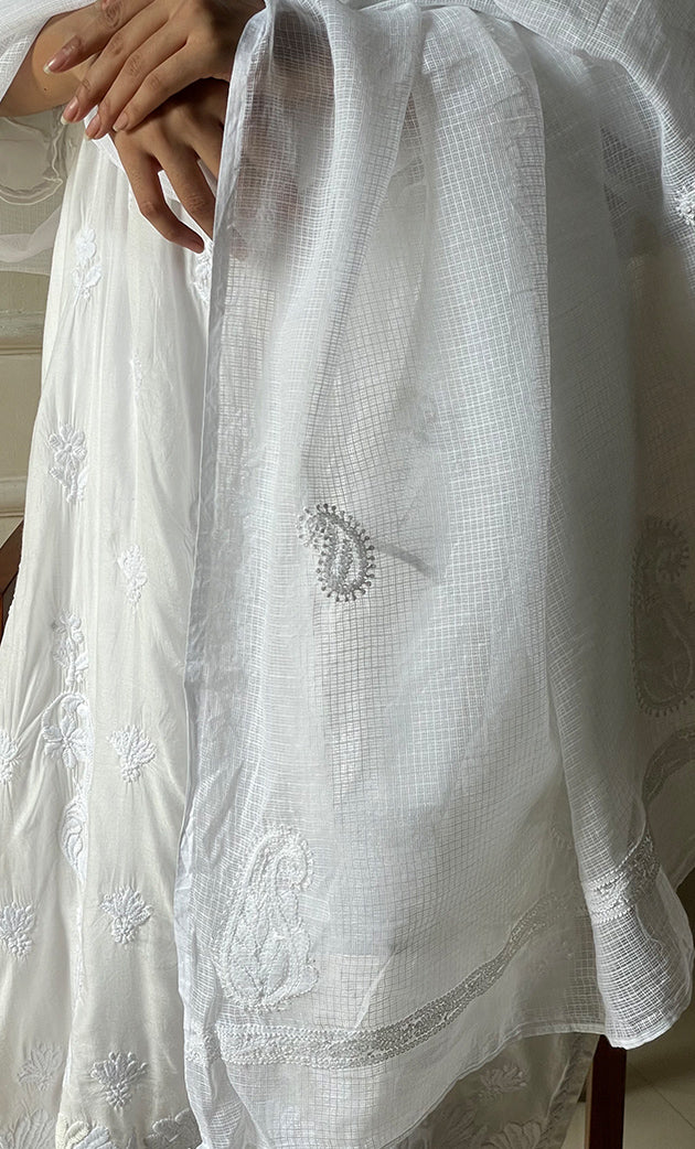 Nazm Women's Lucknowi Handcrafted Kota Cotton Chikankari Dupatta - HONC0277303