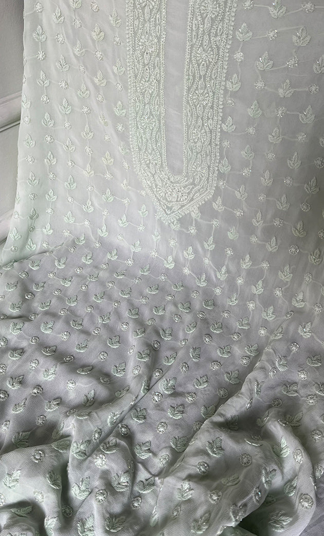 Lucknowi Handcrafted Viscose Georgette Chikankari Unstitched Men's Kurta Fabric - HONC0307166