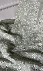 Load image into Gallery viewer, Women's Lakhnavi Handcrafted Unstitched Munga Silk Chikankari Kurta And Dupatta Set- HONC0274528
