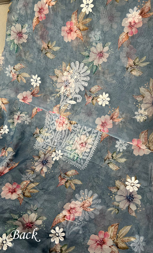 Disha Women's Lakhnavi Handcrafted Organza Chikankari Unstitched Kurti Fabric - HONC0332154