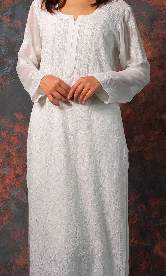 Fareeha Women's Lakhnavi Handcrafted Viscose Georgette Chikankari Kurti - HONC0276157