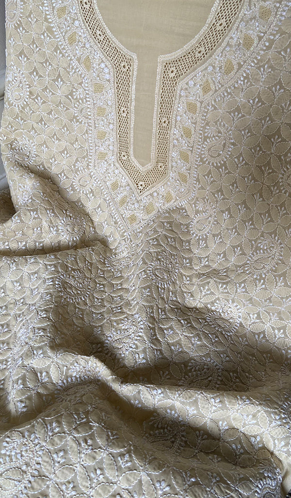 Women's Lakhnavi Handcrafted Cotton Unstitched Chikankari Suit Material - HONC0367380