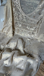 Load image into Gallery viewer, Women&#39;s Lucknowi Handcrafted Tissue Chanderi Chikankari Semi - Stitched Kurta Dupatta Set- HONC0241692

