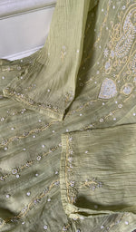 将图像加载到图库查看器中， Women's Lakhnavi Handcrafted Mul Chanderi Semi - stitched Chikankari Full Suit Material - HONC0371980