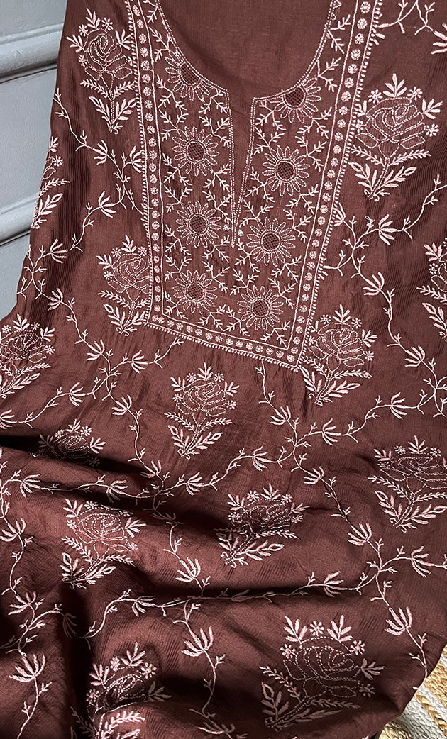 Women's Lakhnavi Handcrafted Maheshwari Mul Chanderi Unstitched Kurta And Dupatta Set- HONC0268528