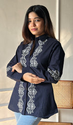 Load image into Gallery viewer, Women&#39;s Lucknowi Handcrafted Slub Cotton Chikankari Top - HONC0299128
