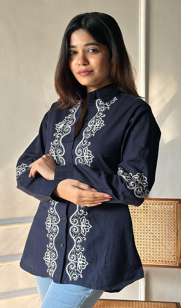 Women's Lucknowi Handcrafted Slub Cotton Chikankari Top - HONC0299128