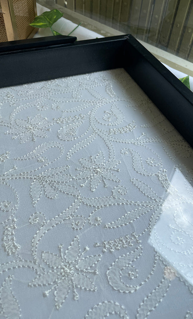 Handcrafted Chikankari Serving Tray – Elegant Wooden Frame (12.5 x 9 Inch)  - HONC0263217