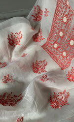 Load image into Gallery viewer, Women&#39;s Lakhnavi Handcrafted Pure Organza Chikankari Unstitched Kurta And Dupatta Set- HONC0288317
