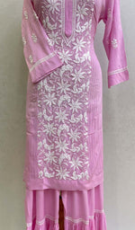 Load image into Gallery viewer, Women&#39;s Lakhnavi Handcrafted Modal Cotton Chikankari Kurta And Gharara Set - HONC0130449
