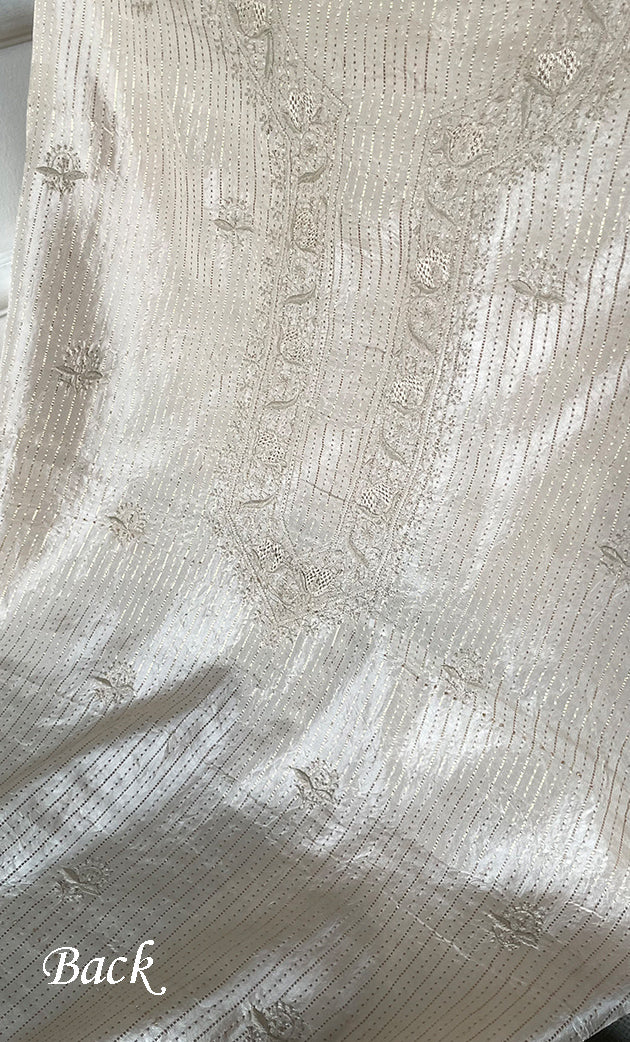 Lucknowi Handcrafted Munga Silk Chikankari Unstitched Men's Kurta Fabric - HONC0282779