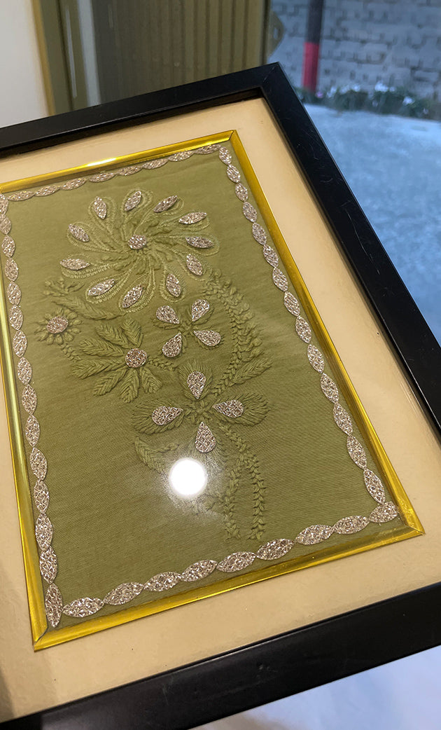 Handcrafted Chikankari Embroidered Frame (10 Inch, Green) - HONC0310988