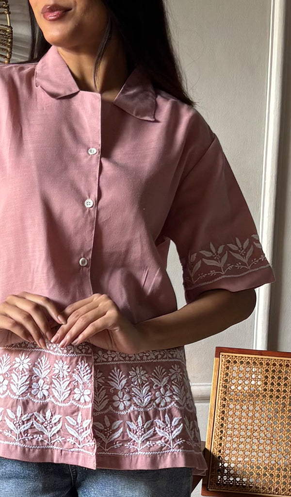 Arushi Women's Lakhnavi Handcrafted Cotton Chikankari Shirt - HONC0350025