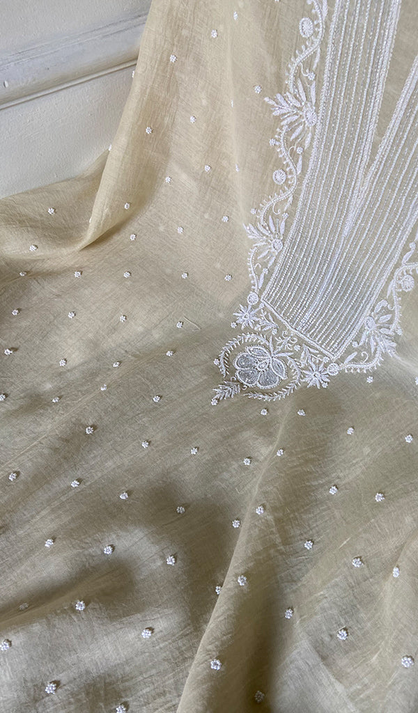 Women's Lakhnavi Handcrafted Mul Chanderi Unstitched Kurta And Dupatta Set - HONC0358263