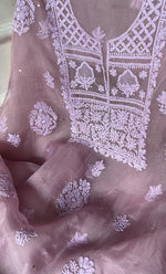 Load image into Gallery viewer, Women&#39;s Lakhnavi Handcrafted Pure Organza Chikankari Unstitched Kurta And Dupatta Set- HONC0266924
