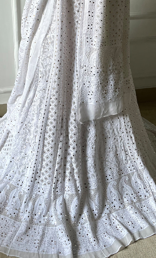 Women's Lakhnavi Handcrafted Bridal Viscose Georgette Chikankari Lehenga Set - HONC0288657