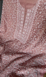 Load image into Gallery viewer, Women's Lakhnavi Handcrafted Munga Silk Unstitched Chikankari Kurta And Dupatta Set- HONC0267021