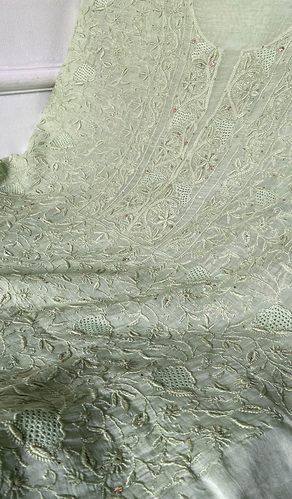 Women's Lakhnavi Handcrafted Mul Chanderi Unstitched Kurta And Dupatta Set - HONC0278948