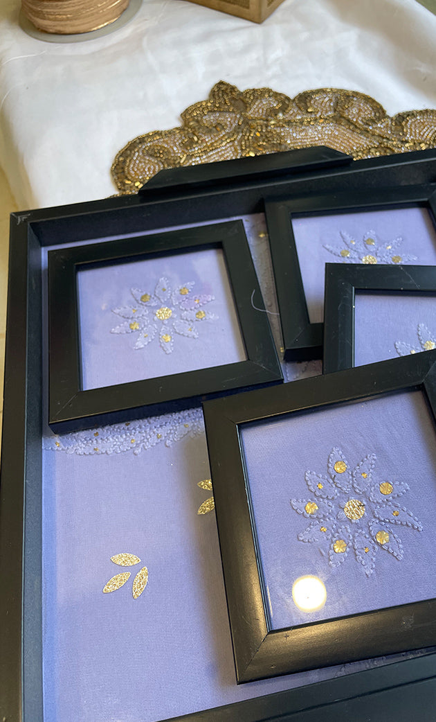 Chikankari Tray with Four Coasters - HONCO295533