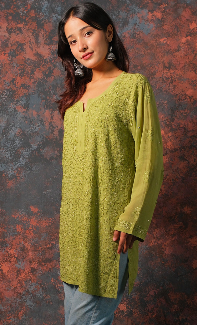 Women's Lucknowi Handcrafted Viscose Georgette Chikankari Top - HONC0327524