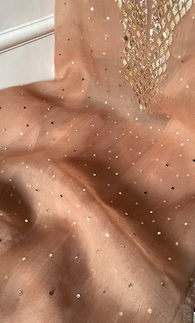 Alfia Women's Lakhnavi Handcrafted Pure Organza Chikankari Unstitched Kurta And Dupatta Set- HONC0328068