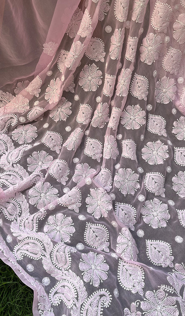Women's Lakhnavi Handcrafted Faux-Georgette Chikankari Saree - HONC01782530