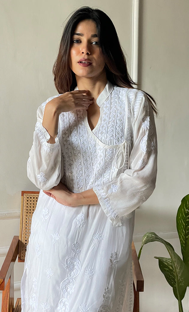 Women's Lucknowi Handcrafted Muslin Chikankari Kurti - HONC0296837