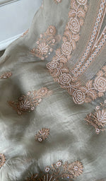 Load image into Gallery viewer, Women's Lakhnavi Handcrafted Pure Organza Chikankari Unstitched Kurta And Dupatta Set - HONC0352105