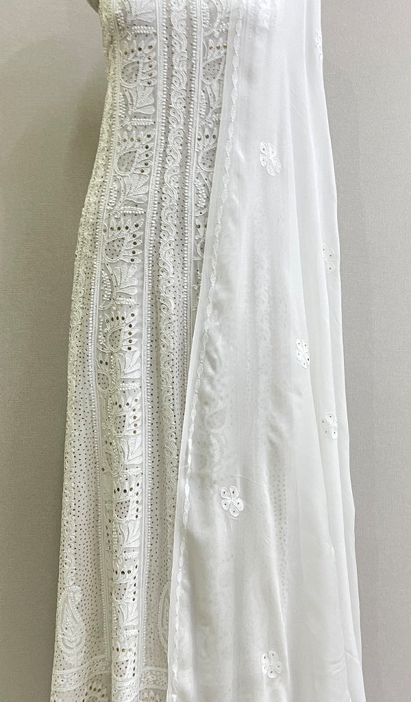 Women's Lucknowi Handcrafted Viscose Georgette Chikankari Anarkali Dupatta Set- HONC0160810