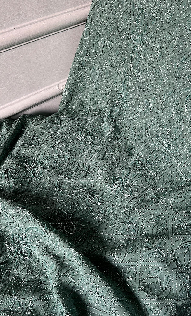 Women's Lucknowi Handcrafted Viscose Georgette Unstitched Chikankari Suit Material - HONC0325151