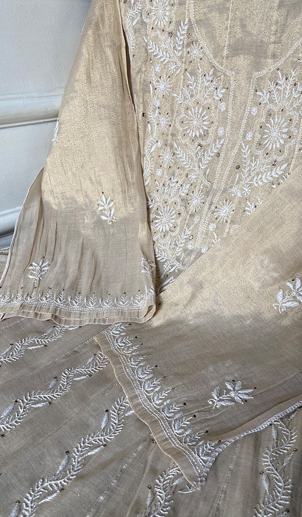 Women's Lakhnavi Handcrafted Tissue Chanderi Semi -stitched Anarkali And Dupatta Set - HONC0264005