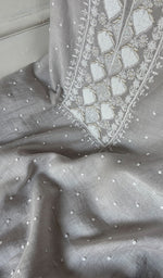 Load image into Gallery viewer, Jazba Women's Lakhnavi Handcrafted Mul Chanderi Unstitched Kurta And Dupatta Set - HONC0353212