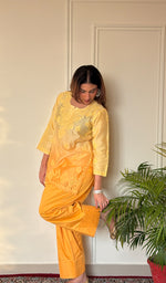 Anika Women's Lucknowi Handcrafted Chanderi Silk Chikankari Top with Farshi Salwar Set .
