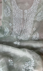 Load image into Gallery viewer, Women&#39;s Lakhnavi Handcrafted Organza Chikankari Unstitched Full Suit Material - HONC0287038
