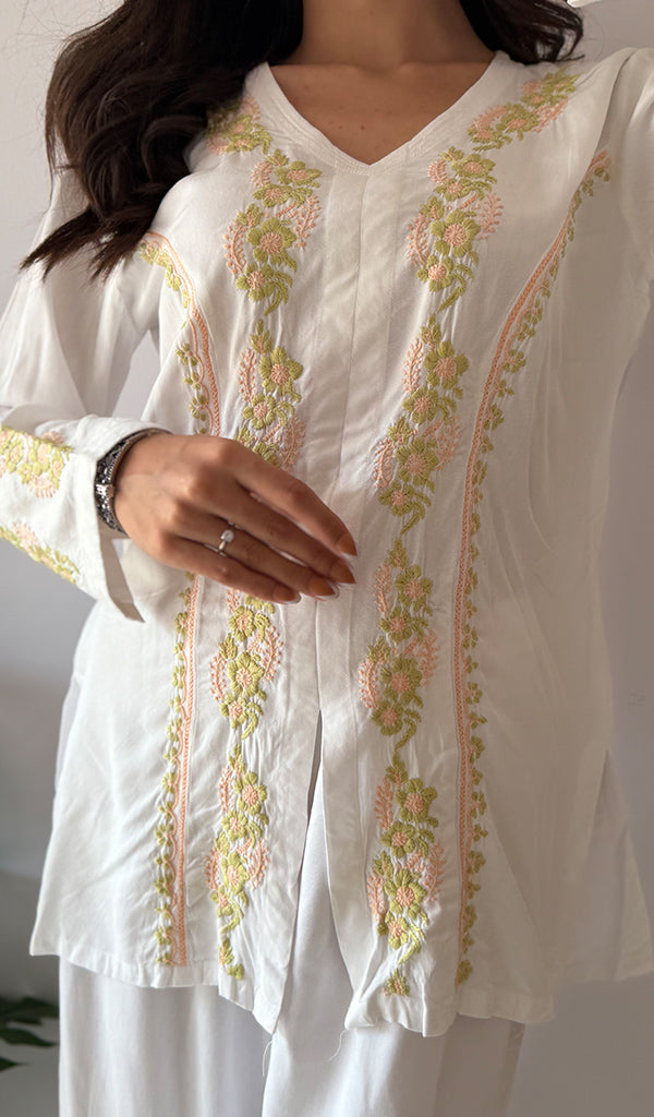 Women's Lakhnavi Handcrafted Cotton Chikankari Kurti And Plazzo Set - HONC0375712